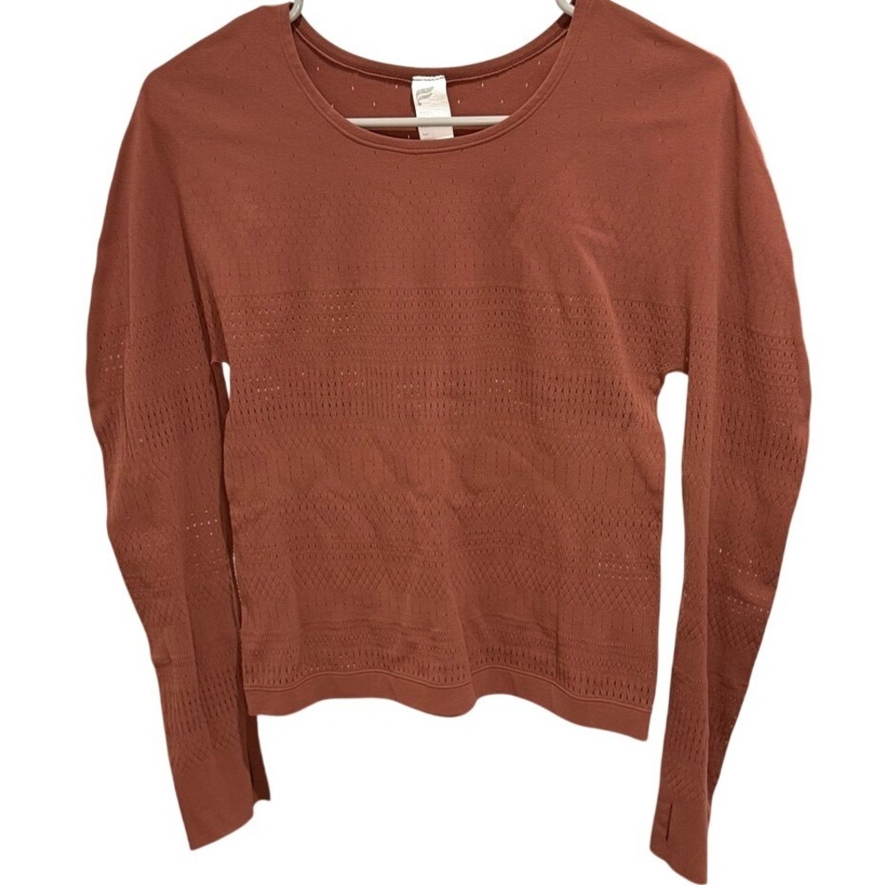 Fabletics Terracotta Rust Pointelle Mesh Seamless Long Sleeve Top‎ 1X BA2044745
